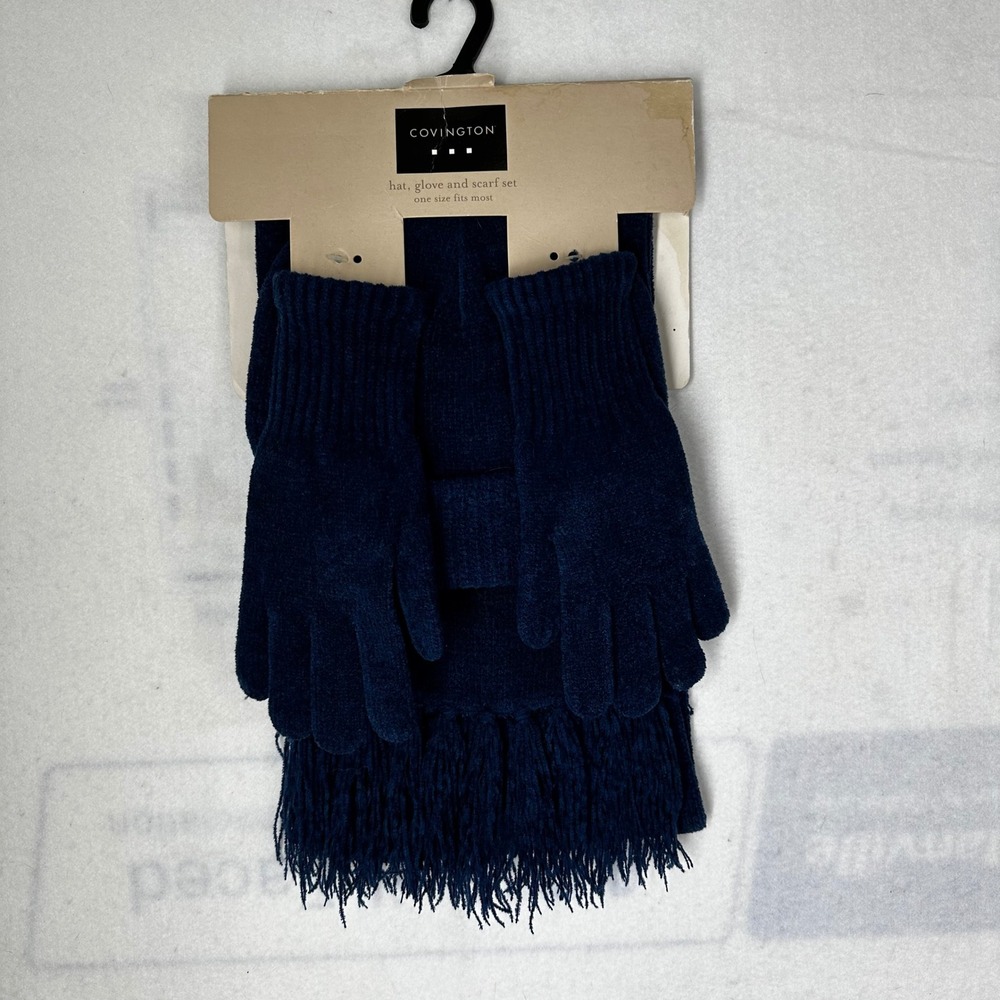 Covington Navy Blue Winter Hat Glove and Scarf Set 3 Piece Knit One Size NEW